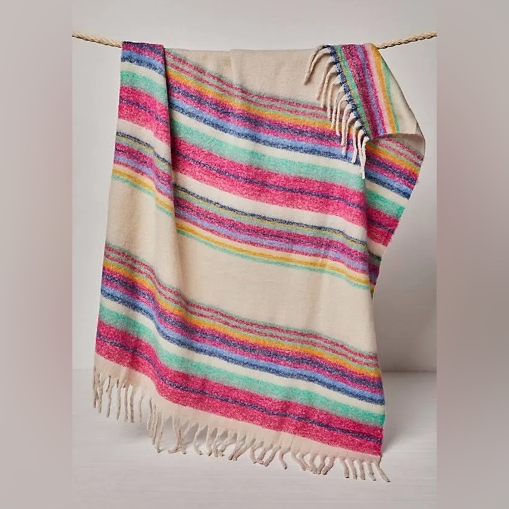 NWT Free People Skye Stripe Fringe Throw Blanket